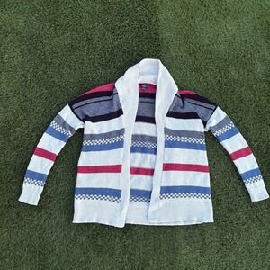 American Eagle Size Large Striped Open Front Cardigan Sweater Multi-Color